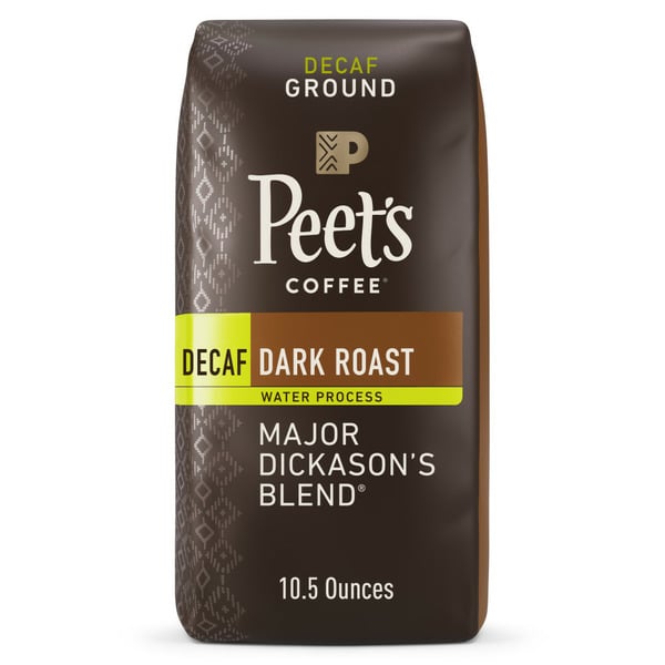 Coffee Grounds and Whole Beans Peet's Coffee Decaf Major Dickason's Blend, Dark Roast Ground Coffee, Bag hero