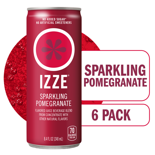 IZZE Sparkling Juice Beverage Blend, Pomegranate, No Sugar Added, 8.4 FL OZ, 6 Cans hero