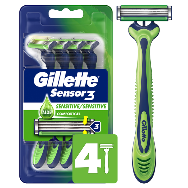 Shave Needs Gillette Sensor3 Sensitive Men's Disposable Razor hero