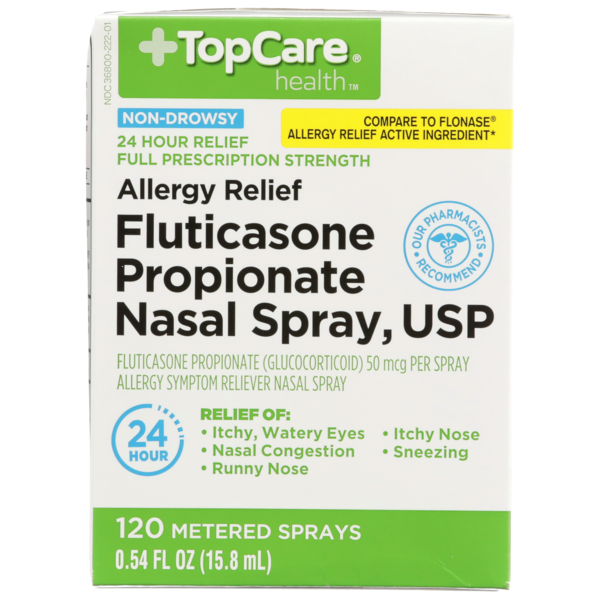 Cold, Flu & Allergy TopCare Full Prescription Strength 24 Hour Allergy Relief Non-Drowsy Fluticasone Propionate (Glucocorticoid) 50 Mcg Allergy Symptom Reliever Nasal Spray hero