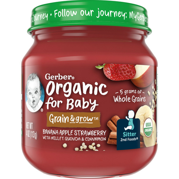 Baby Food & Formula Gerber Organic Banana Apple Strawberry Baby Food With Millet Quinoa & Cinnamon Jars hero