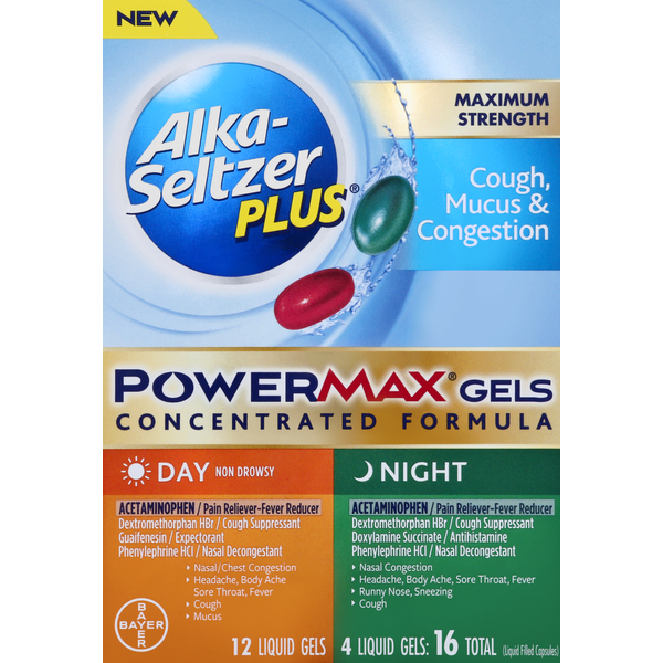 Cold, Flu & Allergy Alka-Seltzer Plus Cough, Mucus & Congestion, Maximum Strength, Day/Night, PowderMax Gels hero