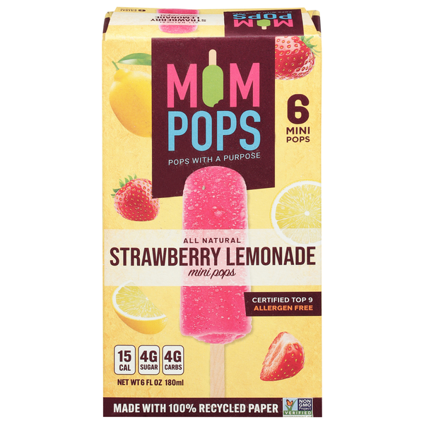 Frozen Dessert Mompops Pops, Strawberry Lemonade, Mini hero