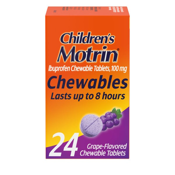 First Aid Children's Motrin Ibuprofen Chewable Tablets, Grape hero