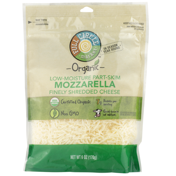 Packaged Cheese Full Circle Mozzarella Low-Moisture Part-Skim Finely Shredded Cheese hero