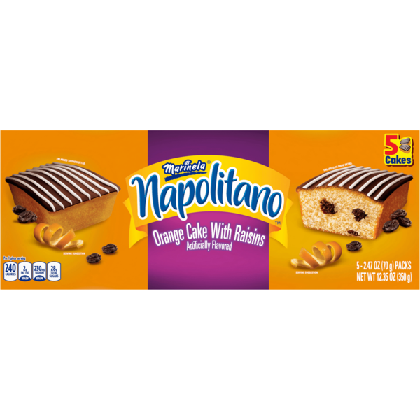 Cookies & Cakes Bimbo  Napolitano, 5 packs, Orange Cake with Raisins hero