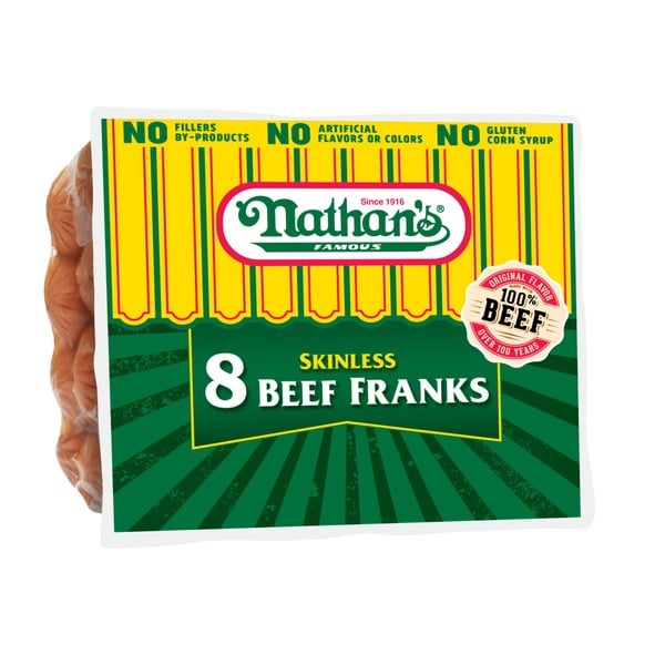 Hot Dogs, Bacon & Sausage Nathan’s Famous Skinless Beef Franks hero