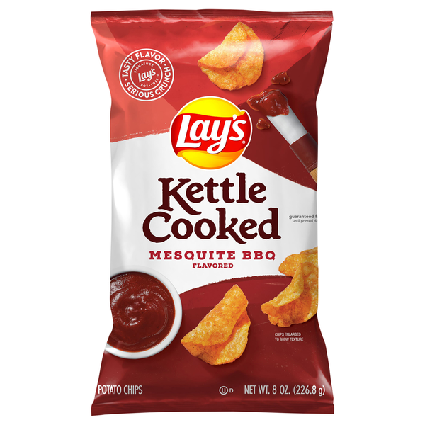 Potato Chips,Tortilla & Pretzels Lay's Kettle Cooked Potato Chips, Mesquite BBQ Flavored hero