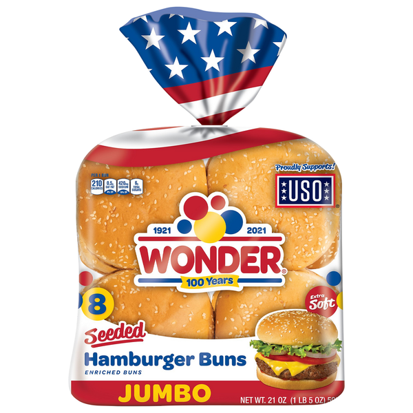 Conventional Breads (Grocery) Wonder Bread Hamburger Buns, Seeded, Jumbo hero