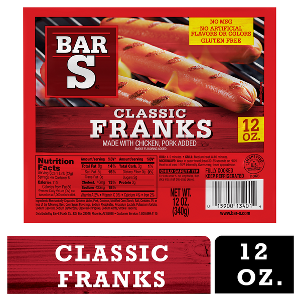 Hot Dogs, Bacon & Sausage Bar-S Classic Franks Hot Dogs hero