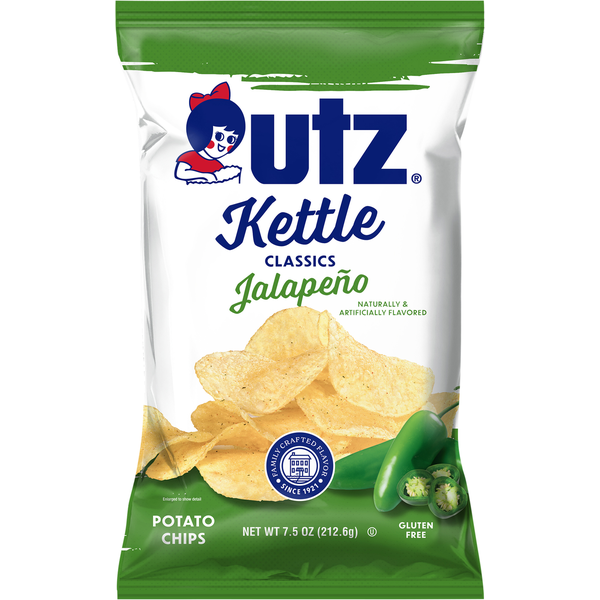 Chips & Pretzels Utz Potato Chips, Kettle Classics, Jalapeno hero