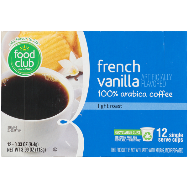 Food Club Light Roast French Vanilla 100% Arabica Coffee Single Serve Cups hero