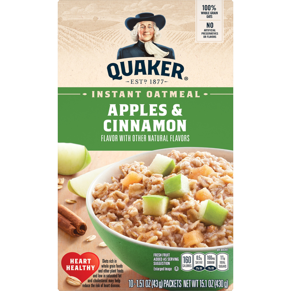 Hot Cereal & Pancake Mixes Quaker Instant Oatmeal, Apples & Cinnamon, 10 Pack hero