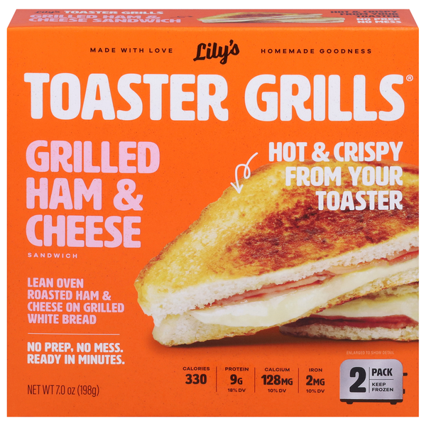 Frozen Breakfast Lily's Toaster Grills Sandwich, Grilled Ham & Cheese, 2 Pack hero