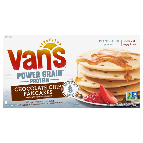 Chips & Pretzels Van's Foods Pancakes, Chocolate Chip, Power Grain Protein hero