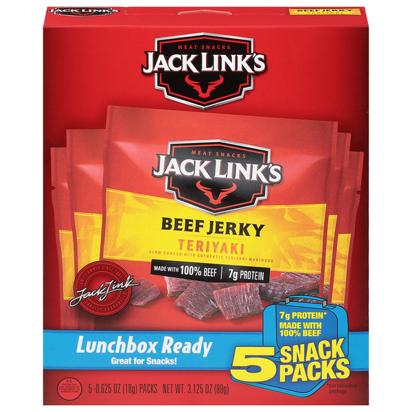 Popcorn & Jerky Jack Link's Beef Jerky, Teriyaki, 5 Snack Packs hero