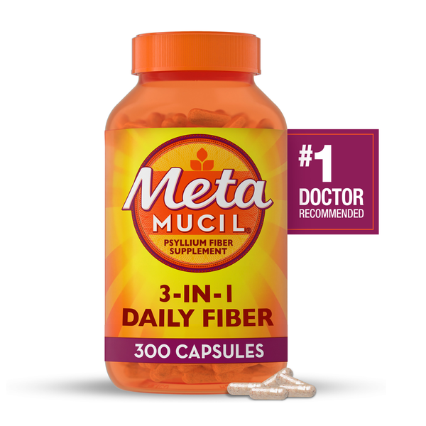 Digestion Metamucil Daily Fiber Supplement Capsules, Psyllium Husk Fiber for Digestive Health hero