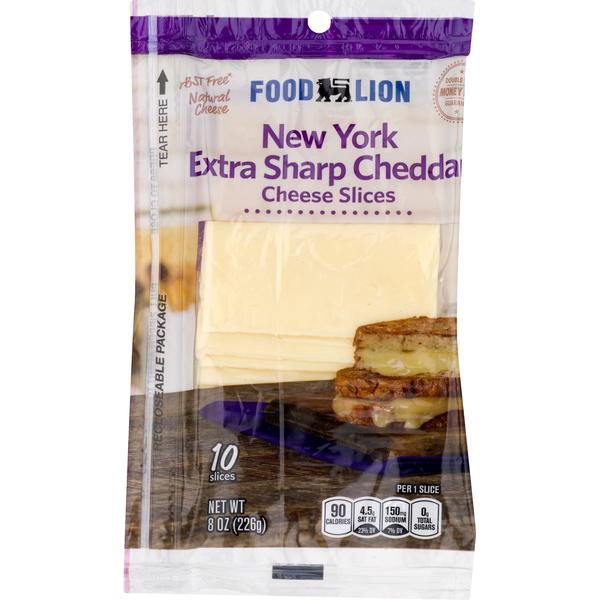 Packaged Cheese Food Lion Natural New York Extra Sharp Cheddar Cheese Slices hero