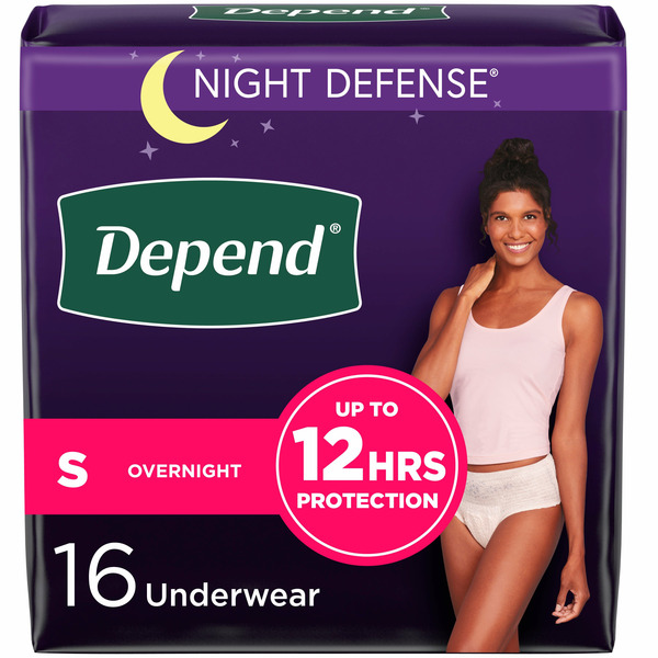 Feminine Care Depend Night Defense Women's Adult Postpartum Incontinence Underwear, S hero