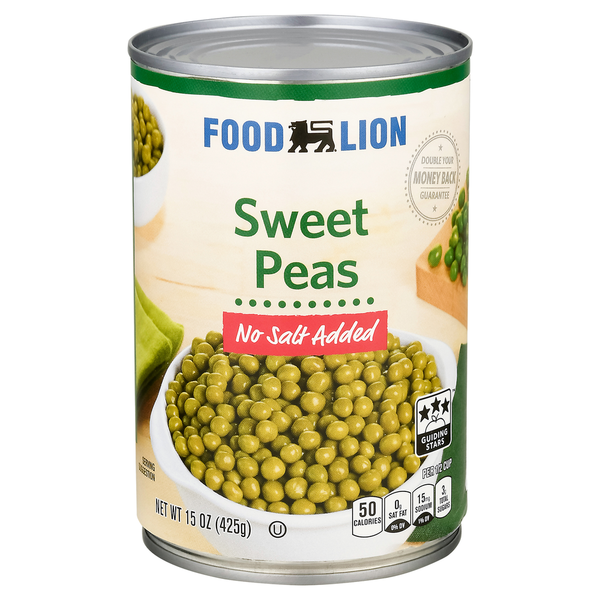 Canned & Jarred Vegetables Food Lion Sweet Peas, No Salt Added hero