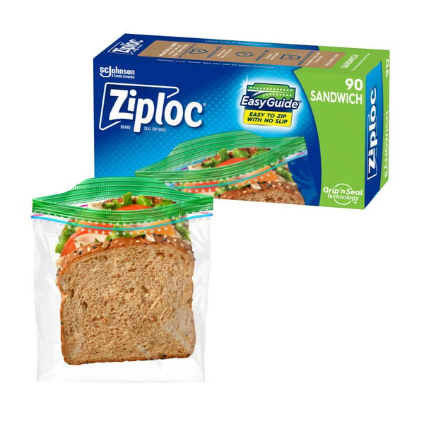 Food Storage, Pans & Garbage Bags Ziploc® Brand Sandwich Bags with EasyGuide™ hero