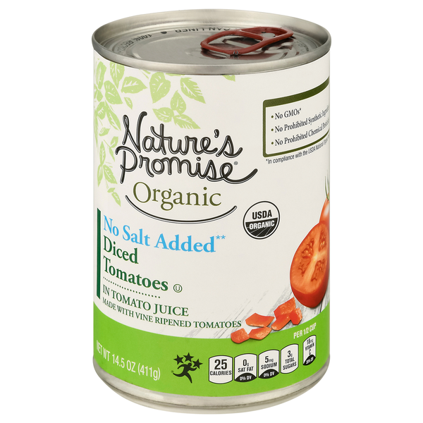 Canned & Jarred Vegetables Nature's Promise Organic No Salt Added Diced Tomatoes hero