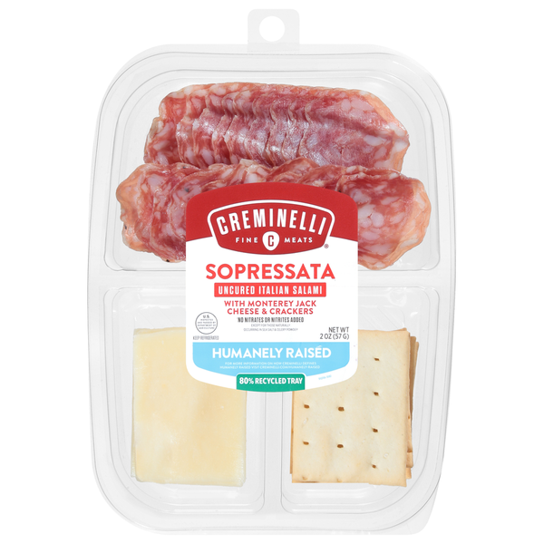 Specialty Cheeses Creminelli Fine Meats Sopressata, with Monterey Jack Cheese & Crackers, Uncured, Italian Salami hero