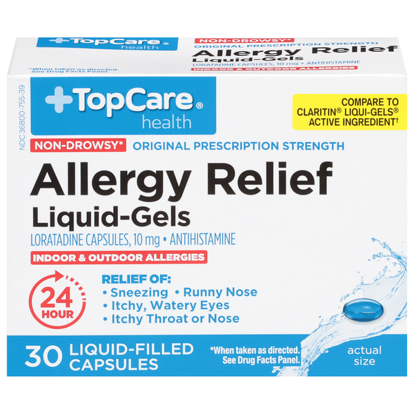 Cold, Flu & Allergy TopCare Allergy Relief, Non-Drowsy, Original Prescription Strength, 10 mg, Liquid-Gels hero