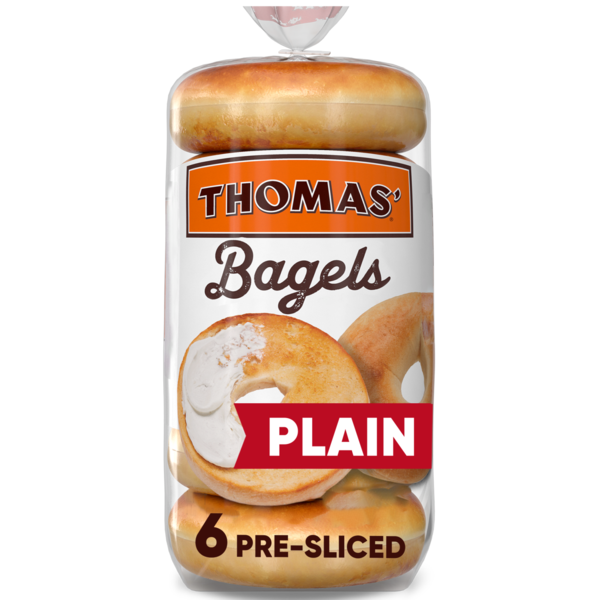 Conventional Breads (Grocery) Thomas’ 6 count, Plain Pre-sliced Bagels hero