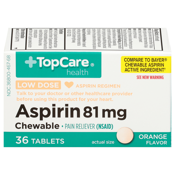 Muscles, Joints & Pain Relief TopCare Aspirin, Low Dose, 81 mg, Chewable Tablets, Orange Flavor hero