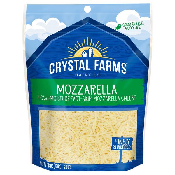 Cheese Crystal Farms Cheese, Mozzarella, Finely Shredded hero