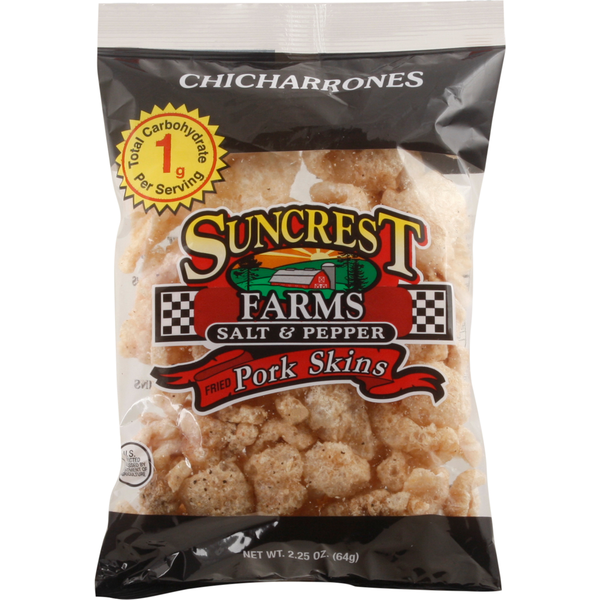 Chips & Pretzels Suncrest Farms Pork Skins, Salt & Pepper, Fried, Chicharrones hero