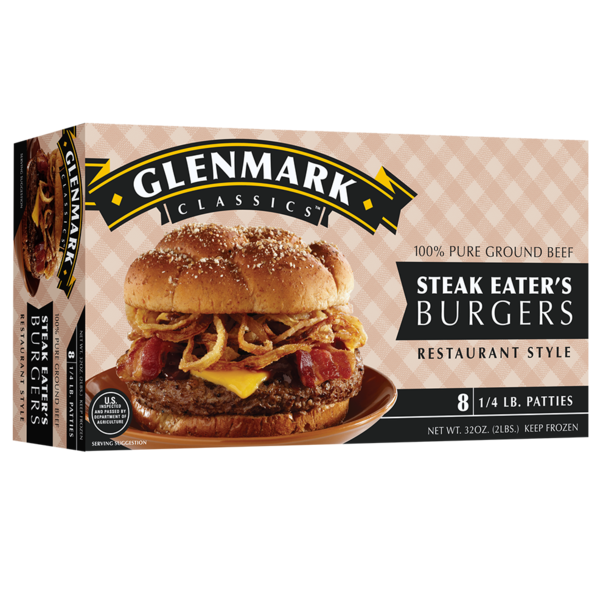 Frozen Meals Glenmark Steak Eater's 100% Beef Burgers, Restaurant Style hero