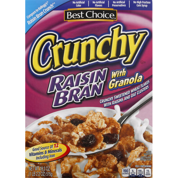 Granola Best Choice Cereal, Raisin Bran with Granola, Crunchy hero