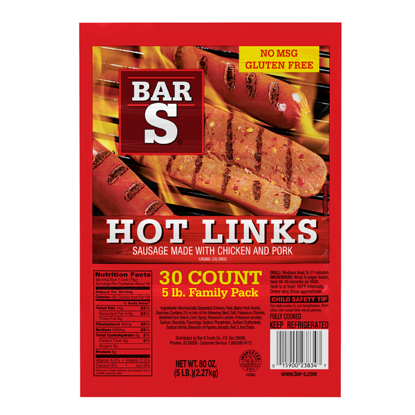 Hot Dogs, Bacon & Sausage Bar-S Hot Links Hot Links hero