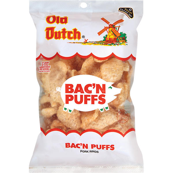 Chips & Pretzels Old Dutch Pork Rinds, Bac’n Puffs hero