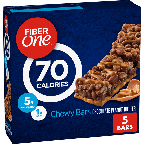 Breakfast Bars & Pastries Fiber One 70 Calorie Chocolate Peanut Butter Chewy Snack Bars hero