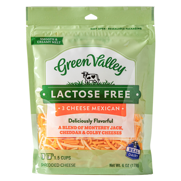 Refrigerated Green Valley Creamery Shredded Cheese, Lactose Free, 3 Cheese Mexican hero