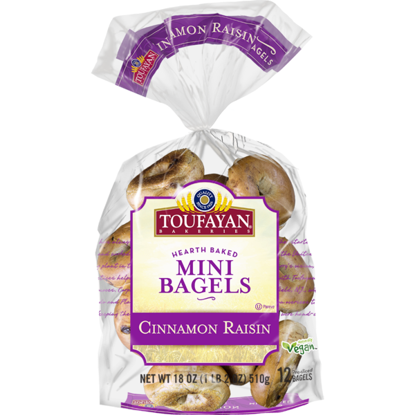 Breakfast Bakery Toufayan Bakeries Cinnamon Raisin Mini Bagels hero