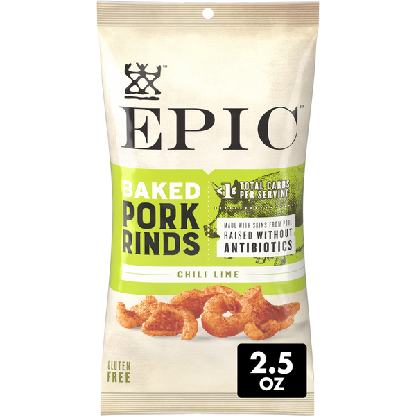 Popcorn, Puffs & Jerky EPIC Chili Lime Oven Baked Pork Rinds, Keto Friendly, Paleo Friendly hero