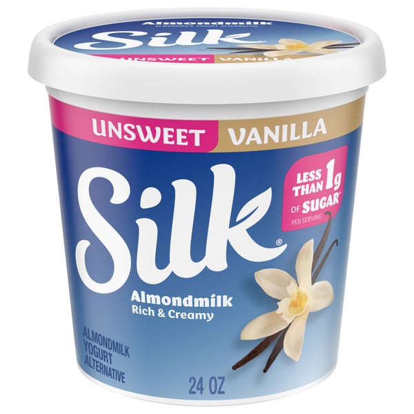 Ice Cream & Ice Silk Unsweet Vanilla Dairy Free, Almond Milk Plant Based Yogurt Alternative Tub hero