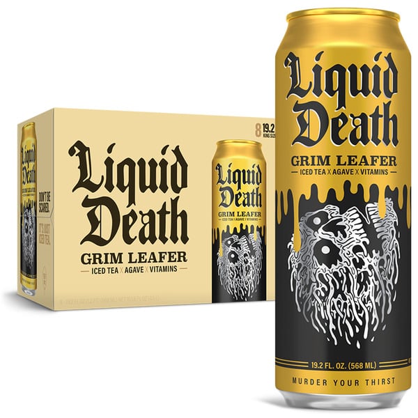 Liquid Death Iced Black Tea, Grim Leafer hero