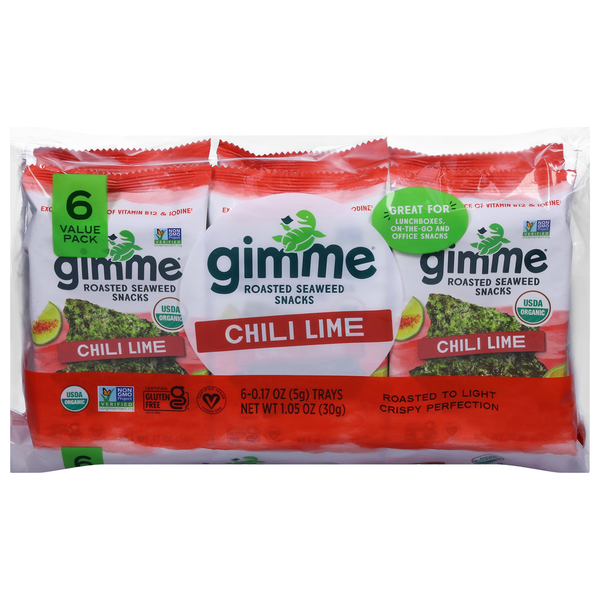 Chips & Pretzels gimMe Seaweed Snacks, Roasted, Chili Lime, 6 Value Pack hero