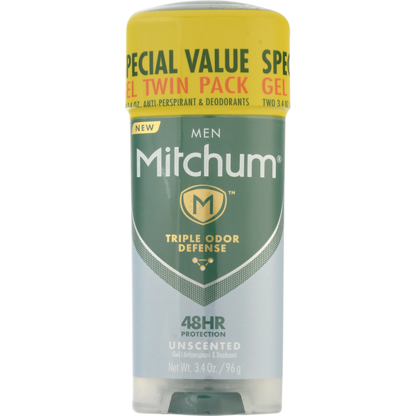 Deodorants Mitchum Antiperspirant & Deodorant, Gel, Special Value, Men, Unscented, Twin Pack hero