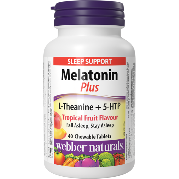 Stress & Sleep Aids Webber Naturals Melatonin Plus L-Theanine + 5-Htp Tropical Fruit Flavour hero