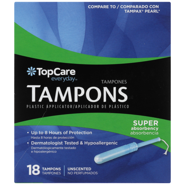 Feminine Care TopCare Super Absorbency Tampons Plastic Applicator, Unscented hero