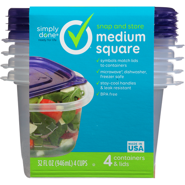 More Household Simply Done Containers & Lids, Medium Square, 32 Ounces hero