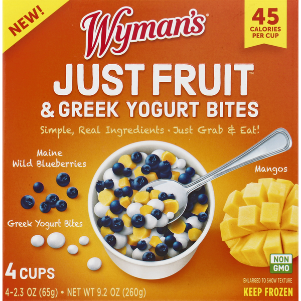 Frozen Fruits Wyman's Just Fruit & Greek Yogurt Bites, Maine Wild Blueberries, Mangos hero