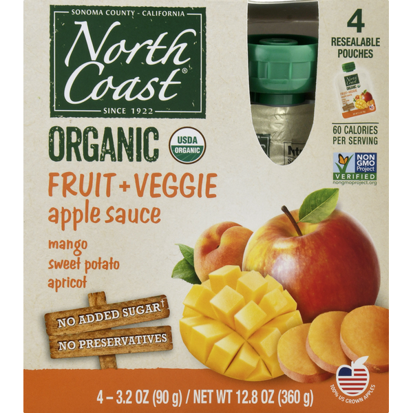 Fresh Fruits North Coast Organic Apple Sauce, Organic, Fruit + Veggie, Mango Sweet Potato Apricot hero