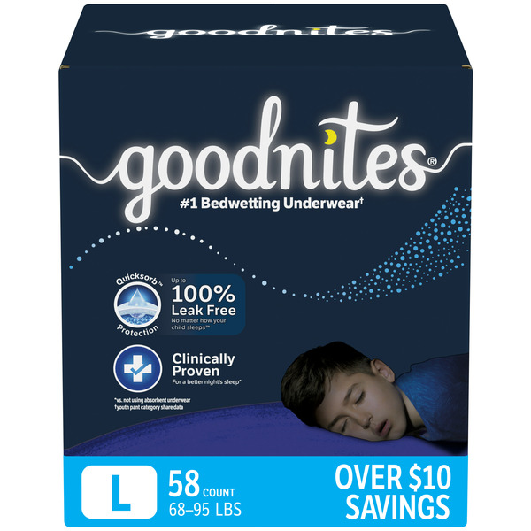 Baby Necessities Goodnites Boys' Nighttime Bedwetting Underwear, Size Large (68-95 lbs) hero